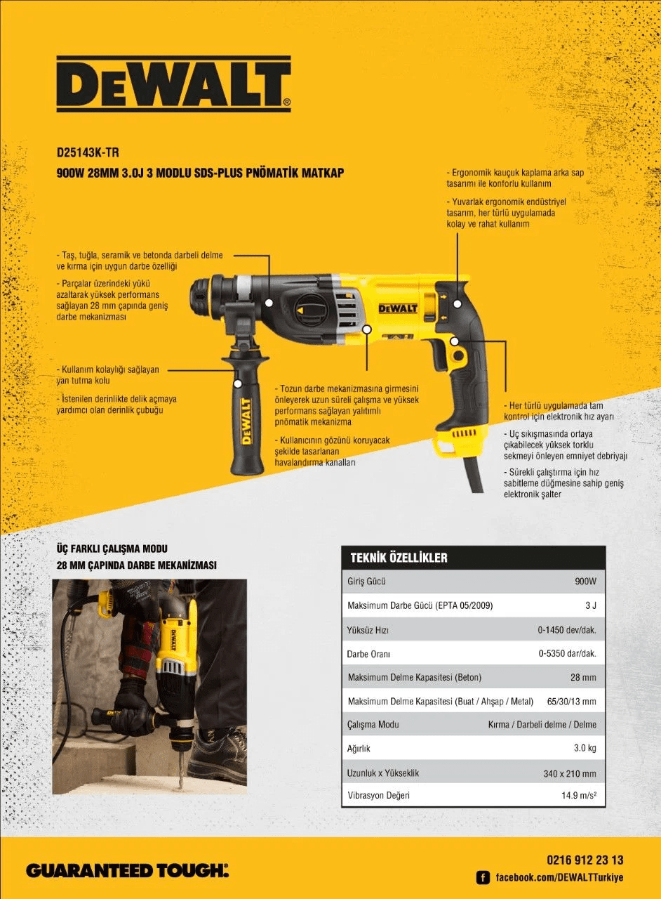 Dewalt D25143K 900W 28mm 3.0J SDS-PLUS Kırıcı Delici - Görsel 10